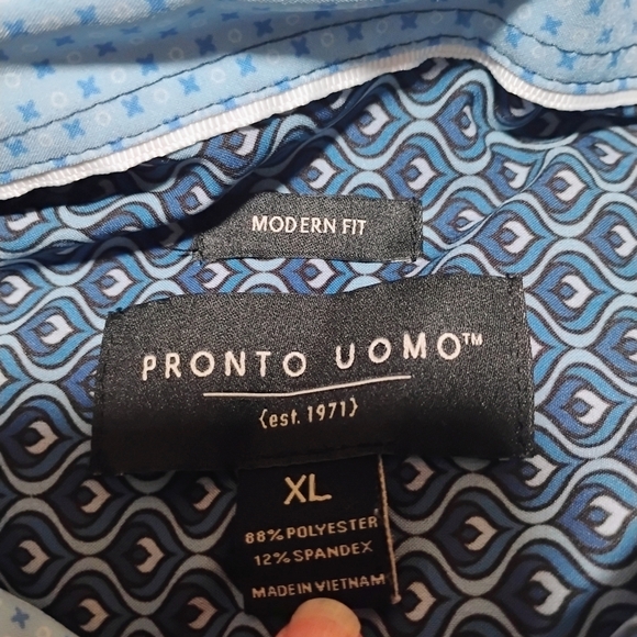 Pronto Uomo Blue Patterned Button Down Shirt - Picture 3 of 8